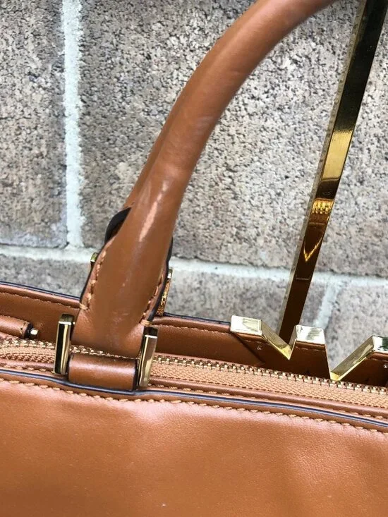 MICHAEL KORS Florence Satchel Purse Leather Brown Top Handle Hand Bag Shoulder - Picture 10 of 16